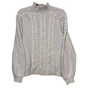 Ann Taylor Coquette Cable Knit Sweater Womens Size L Soft Girl Pearlcore Classic